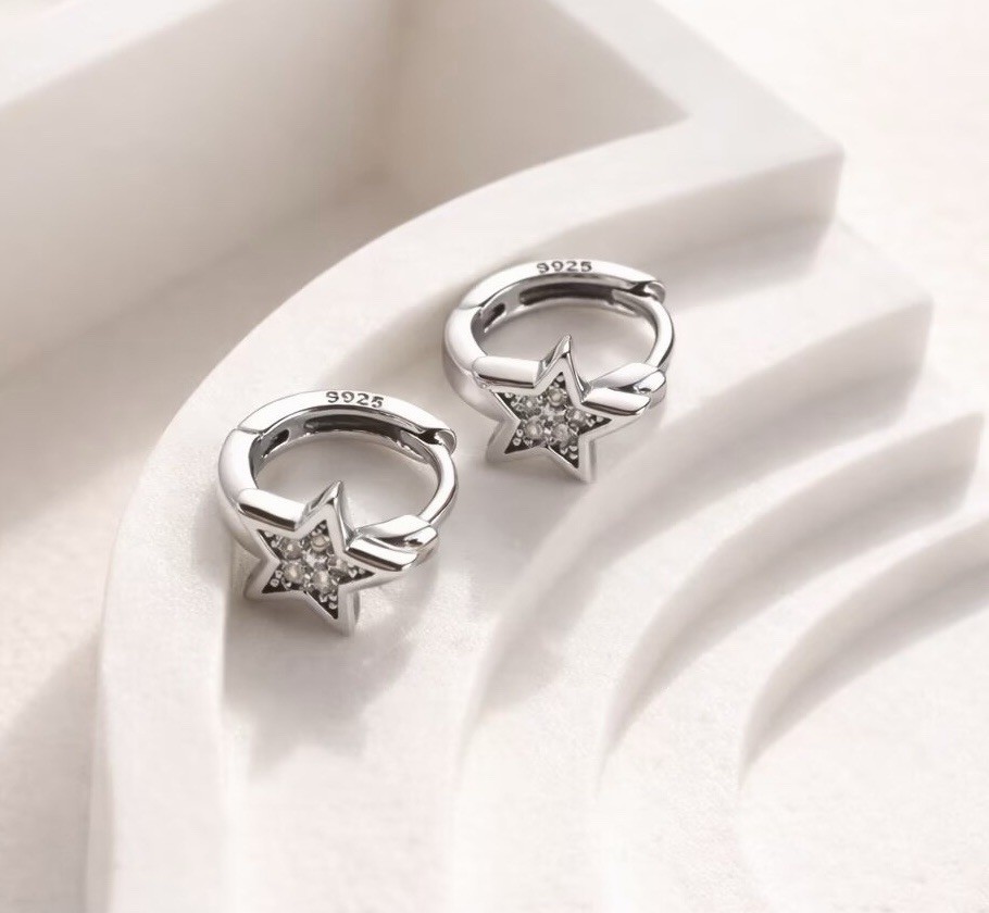 18K Gold Plated Star Huggie Hoop Earrings 9mm Small CZ Unisex Earrings 177