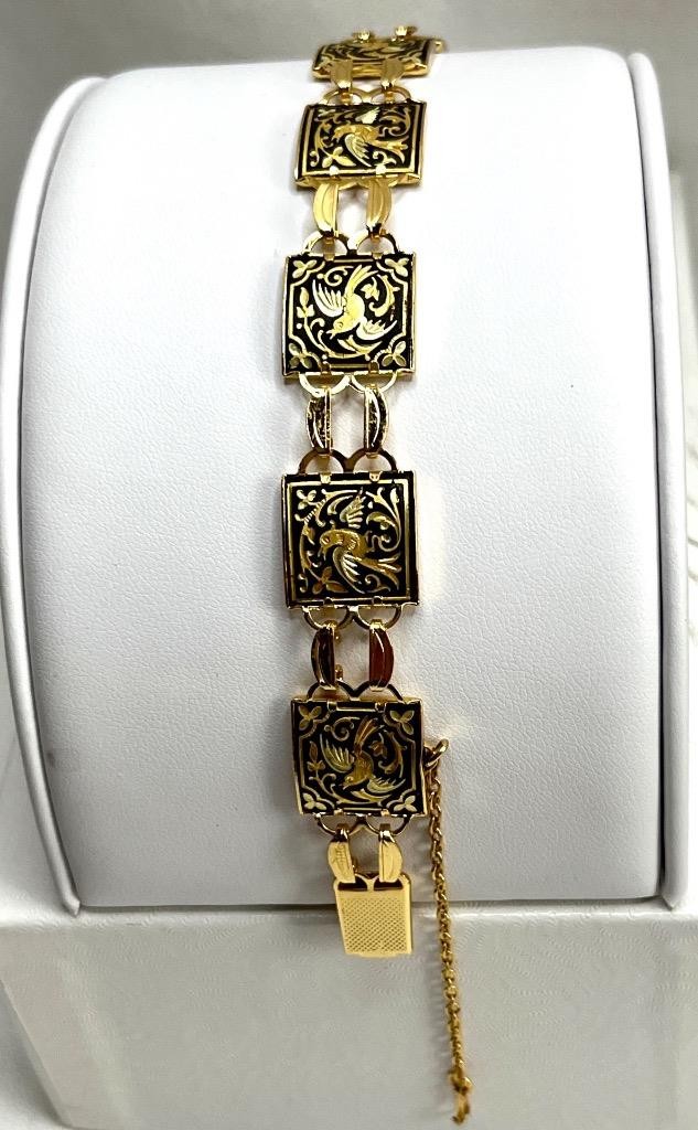 Vintage ia Midas Damascene Toledo Spain Square Link Bracelet with Doves #28-8