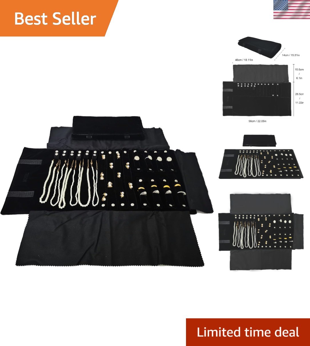 Jewelry Organizer Storage Bag Roll Velvet Travel Case for Earrings Necklaces
