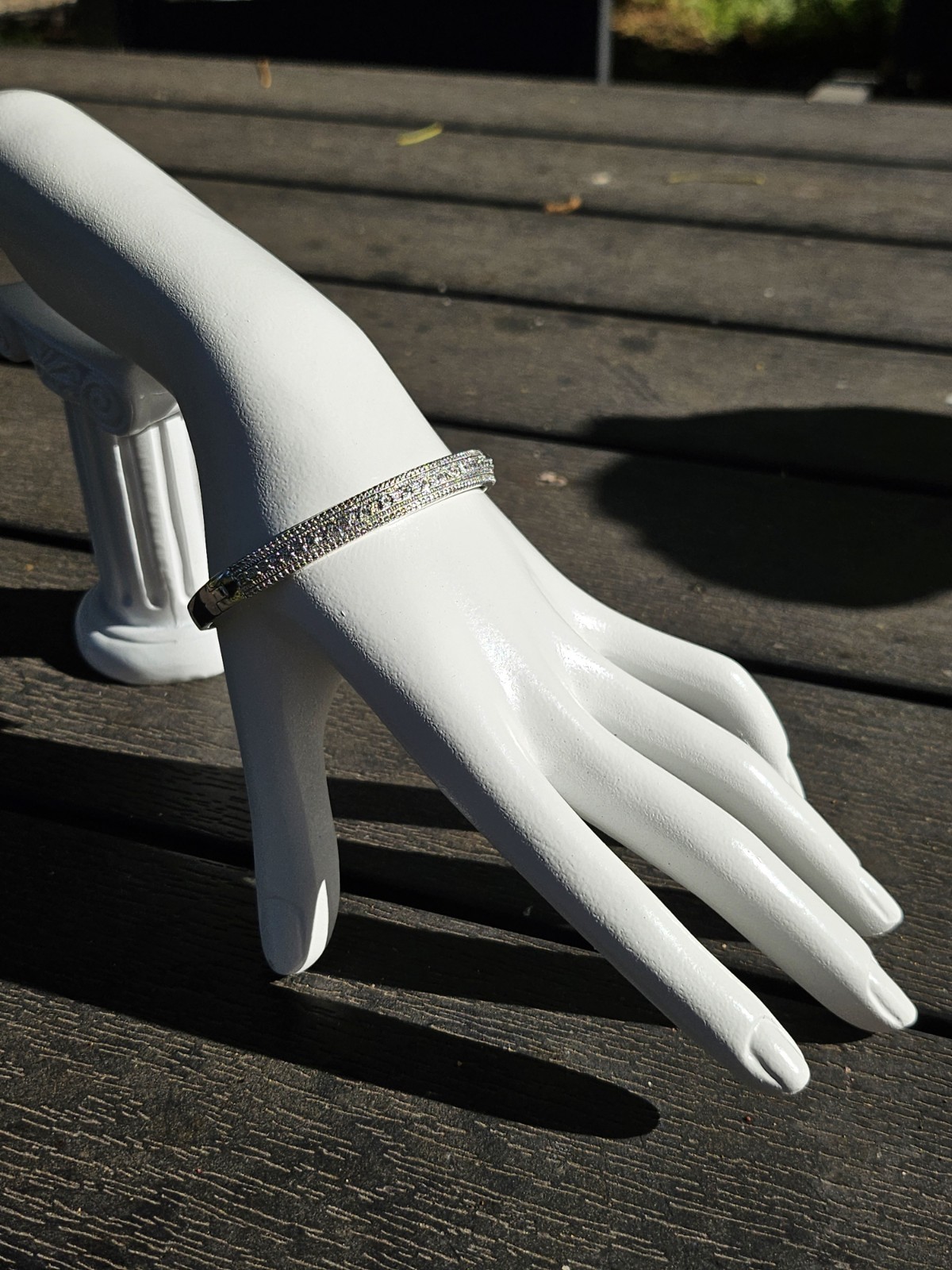 Sterling Silver Natural Diamond Cluster Bangle | 6.75″