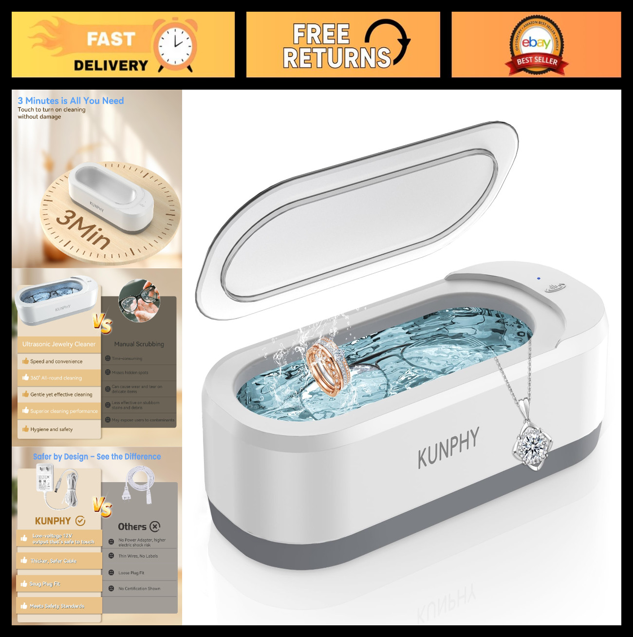 Professional Ultrasonic Jewelry Cleaner 12oz 46KHz, Sonic Cleaner for Rings, Gla