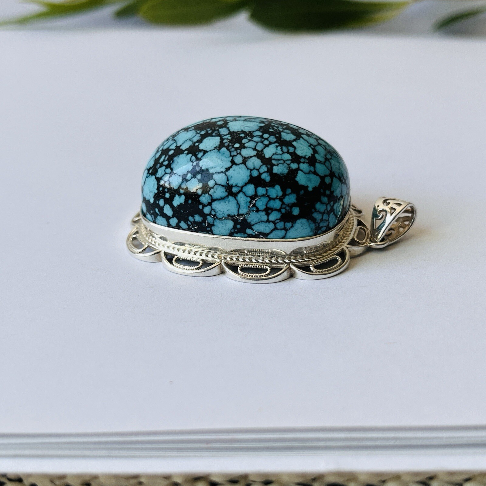 Natural Turquoise Lander Blue Gemstone Amulet Pendant Necklace Handmade Gift