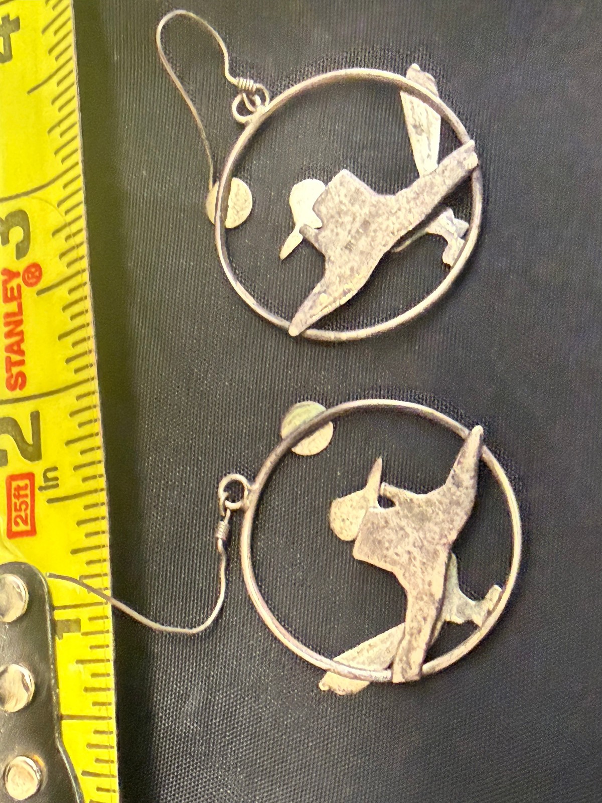 Vintage Sterling Silver Mismatched Bird Hoop Dangle Earrings Artisan 2 Inch
