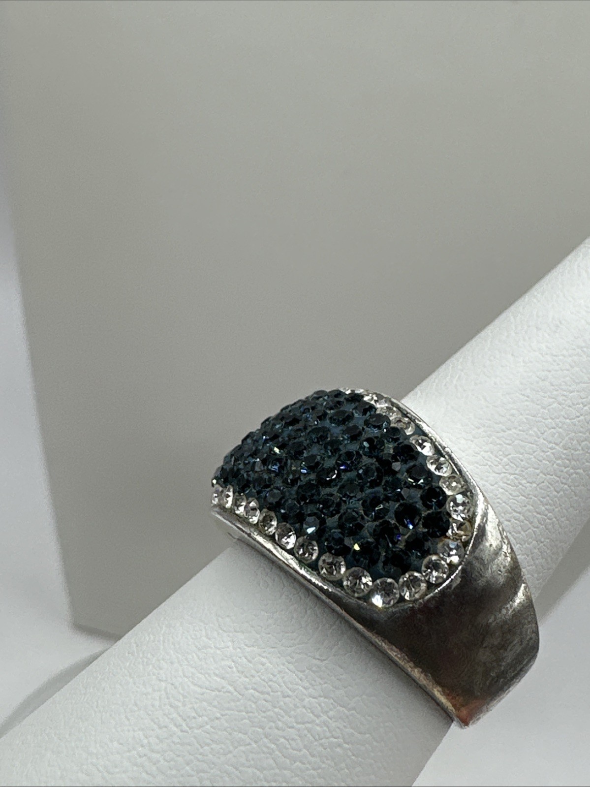 Silver Tone Jacmel JCM Brass Crystal Domed Pave Pageant Ring Sz 8