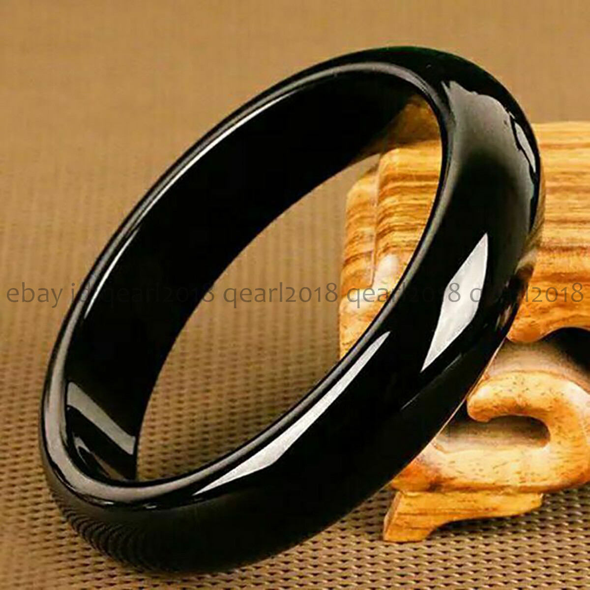 Natural Black Agate Gemstone Traditional Bangle Bracelet 56-64mm Women Jewelry