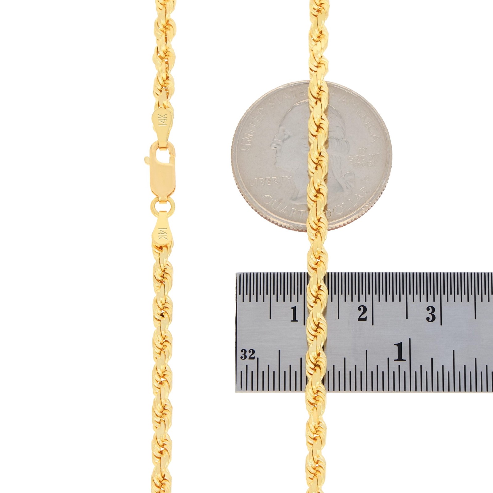 14K Yellow Gold 3mm Diamond Cut Rope Chain Link Bracelet Lobster Clasp 7″ 8″ 9″