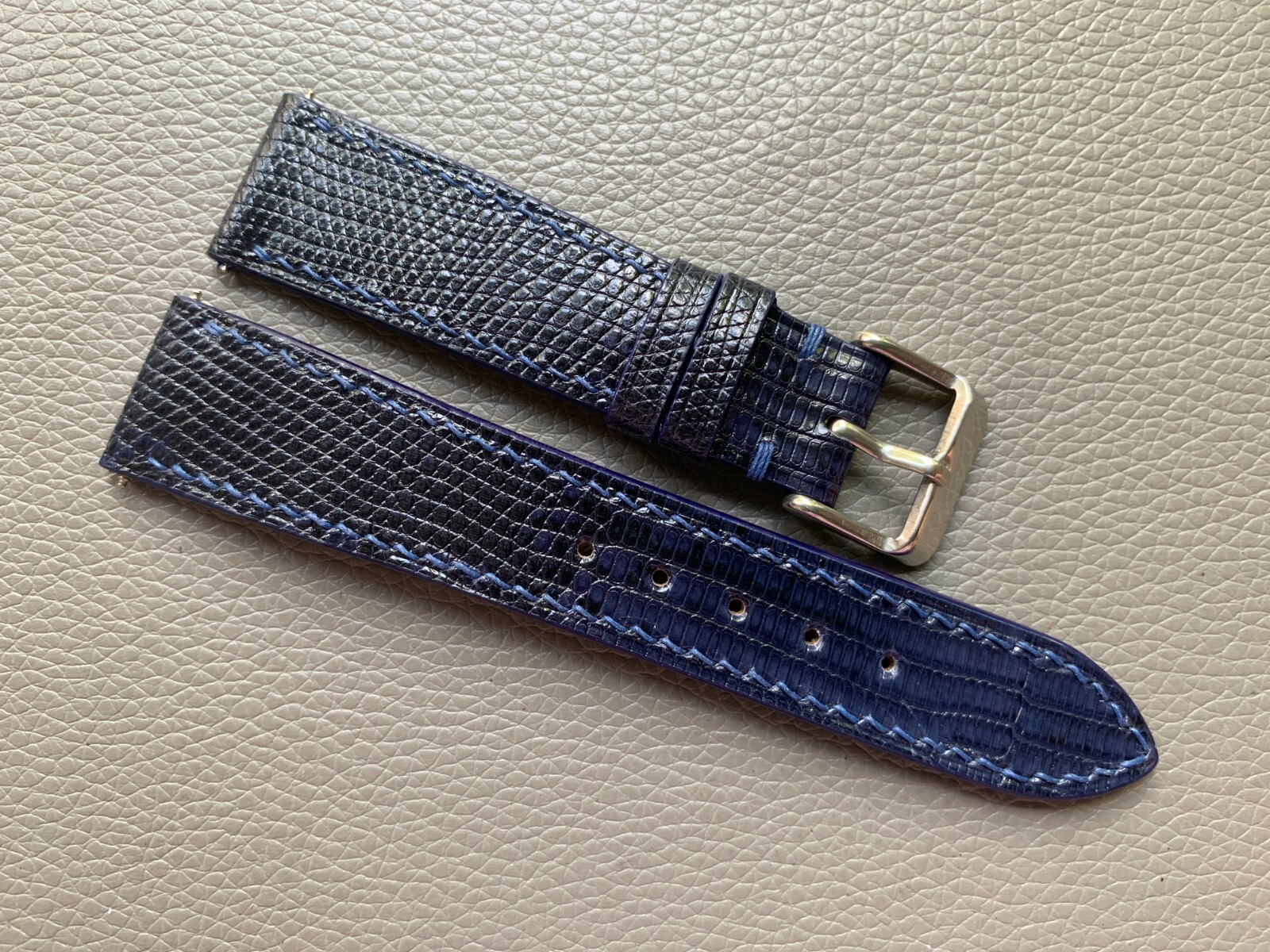 Navy Blue Genuine Lizard skin leather watch strap band Custom Sizes 10mm to 26mm