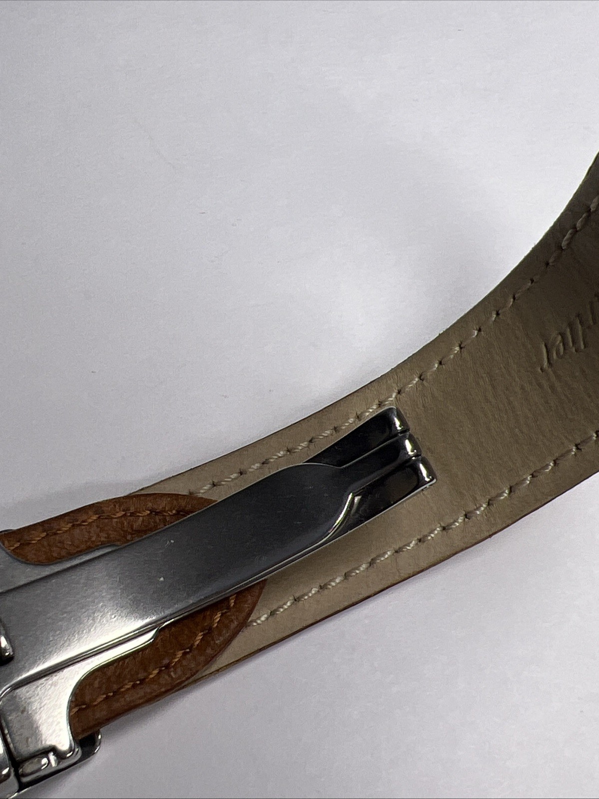 19mm Cartier Tan Ridged Leather Strap Band & 17mm Steel Foldover Deployant Clasp