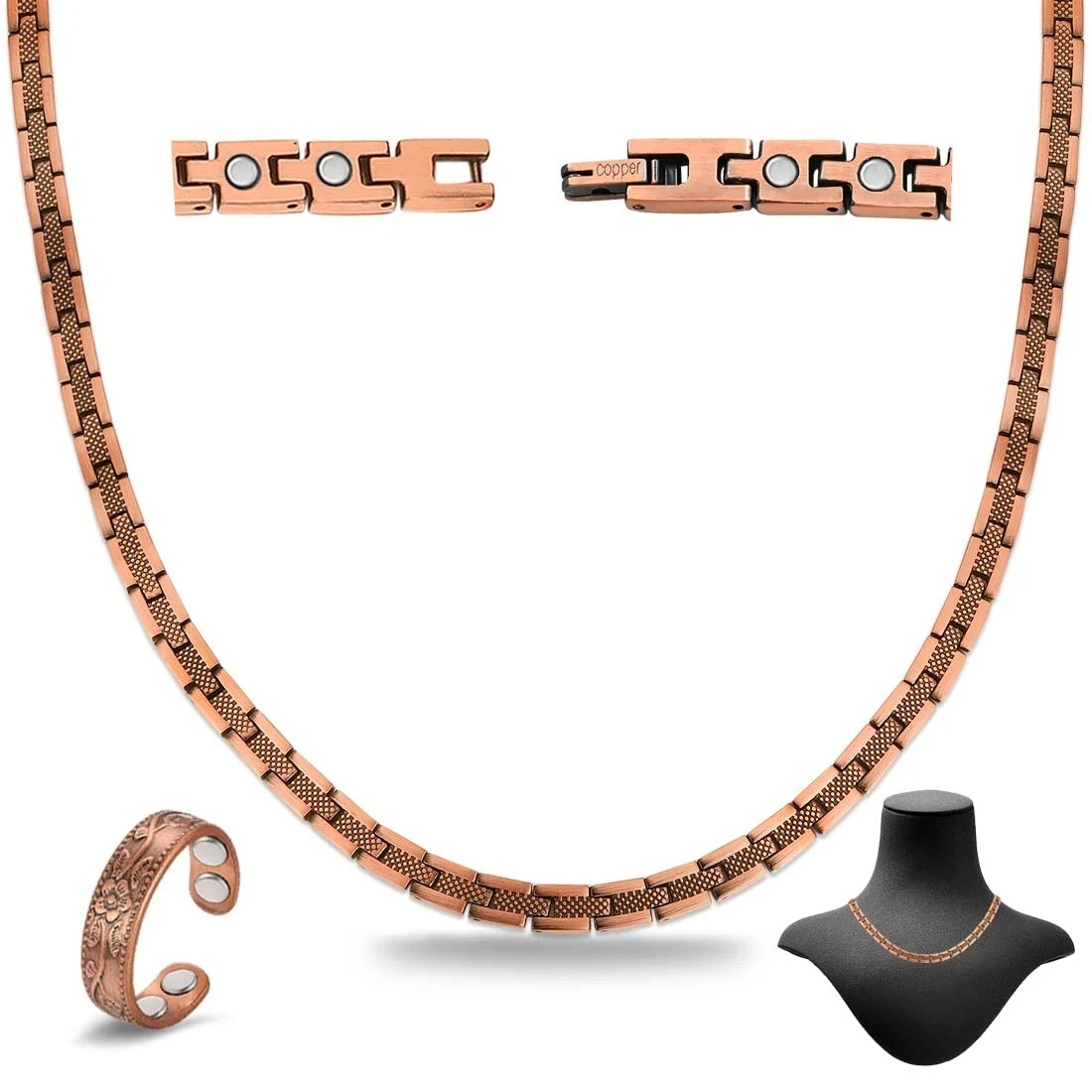 Copper Necklace for Men – Magnetic Necklace 99% Solid Pure Copper Ring Set Ul…