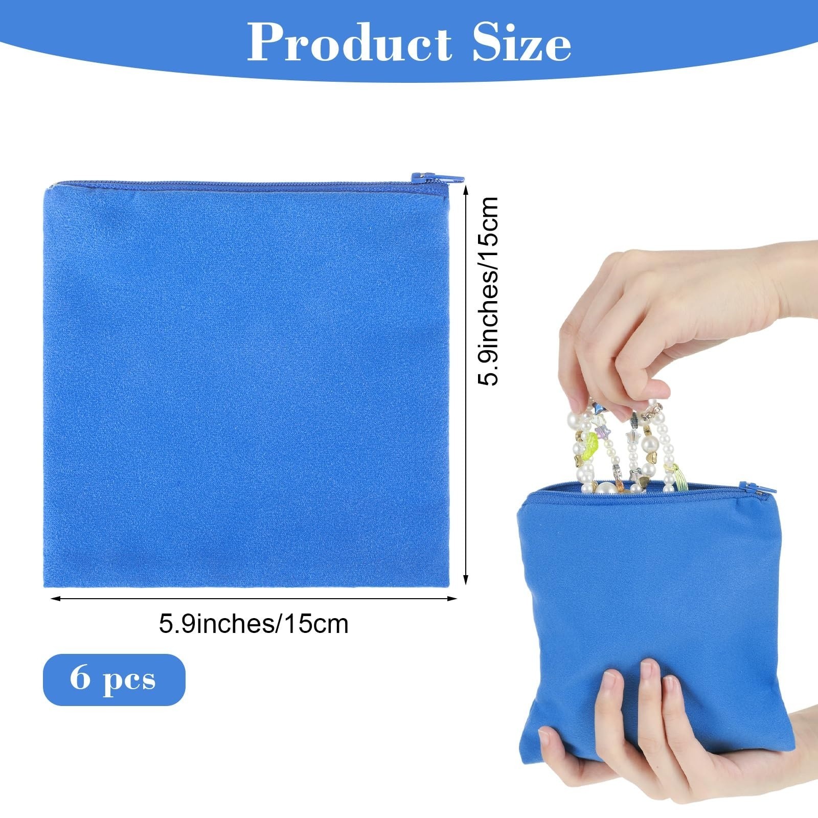 6 PCS Anti Tarnish Jewelry Storage Bags Zippered Silver Pouches 5.9 x 5.9in, New