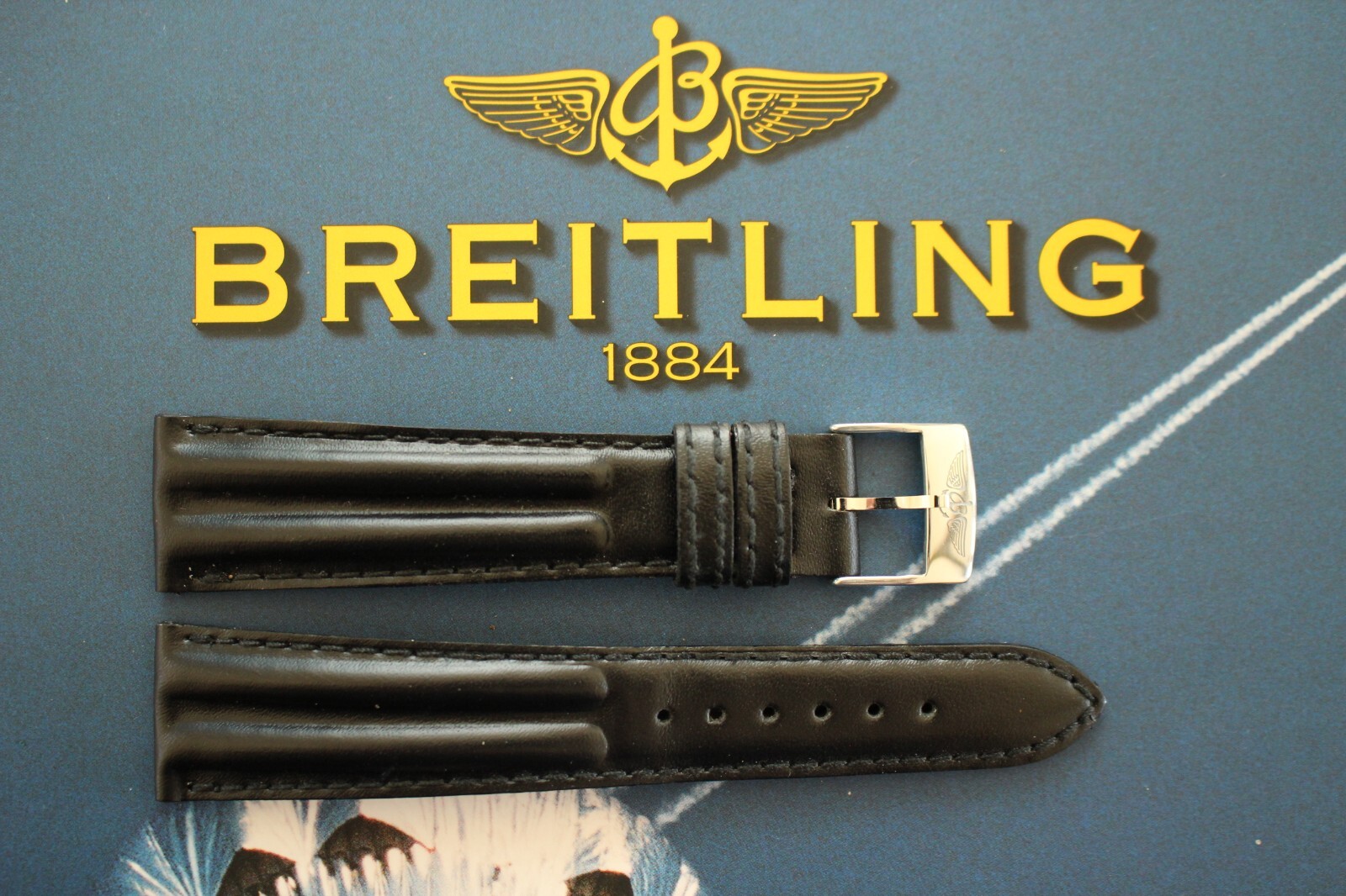 AOK 20-16 TONGUE BUCKLE BLACK DBLE BUMP WATCH BAND WATCHBAND STRAP FOR BREITLING