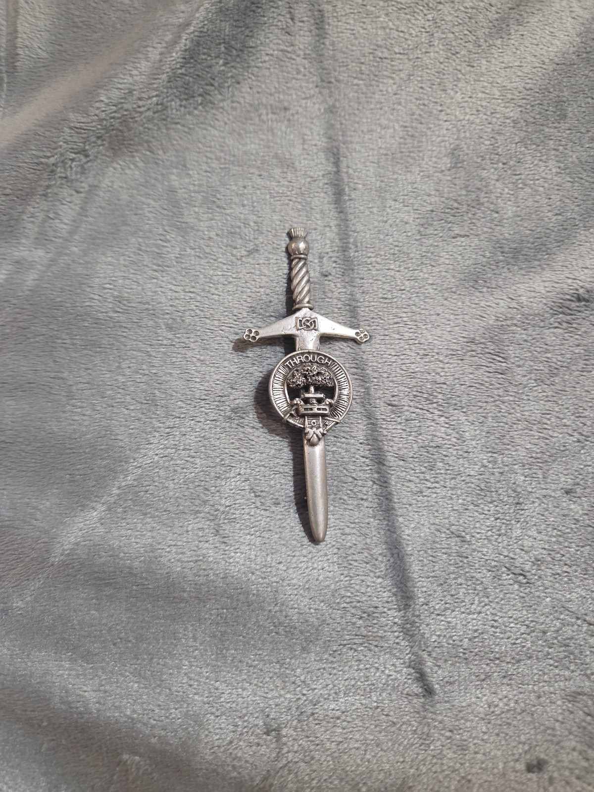 Vintage Scottish Kilt Pin “THROUGH” Sword And Shield Made In Scotland 3.75″