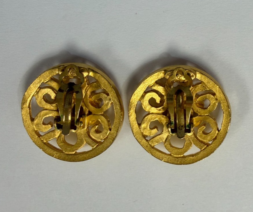 Vintage Chanel Gold Tone Round CC 1995 Open Design Earrings