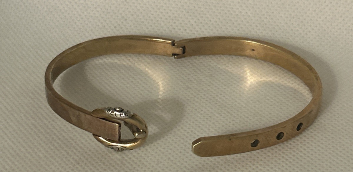 Henri Bendel Gold Tone Belt Buckle Bangle Bracelet Adjustable 6.5-7”