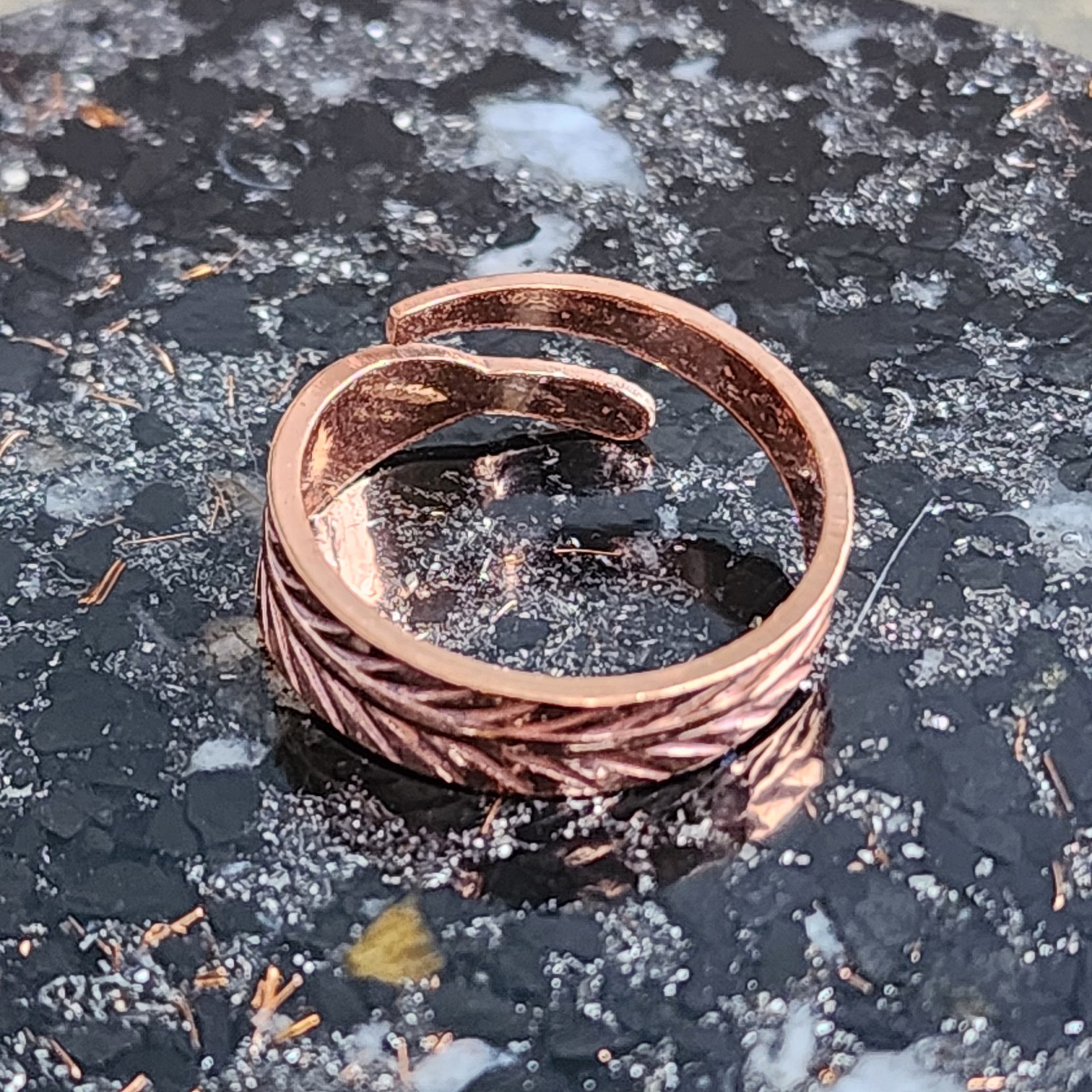 Pure Copper Feather Ring Adjustable Copper Therapy Ring Boho Jewelry