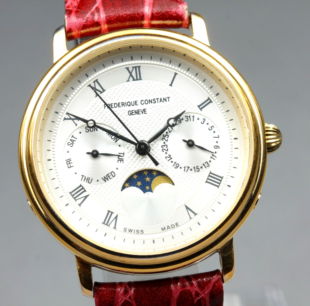 Vintage Frederique Constant Geneve Moon Phase Gold Men’s Quartz Watch [N MINT]