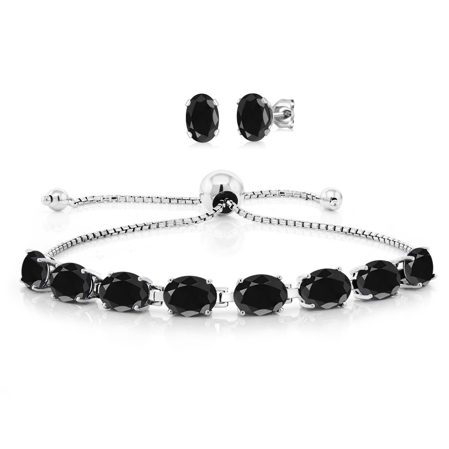 Gemstone Birthstone Bolo Bracelet & Stud Earrings Jewelry Set For Women | 925