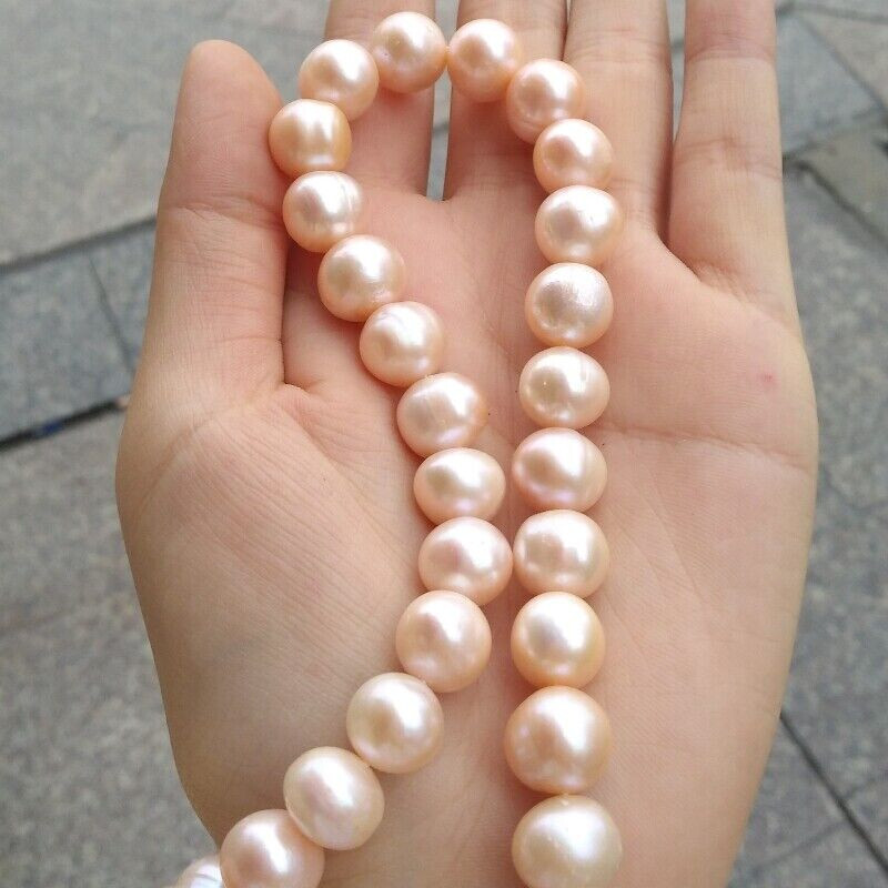 HUGE 11-12MM ROUND SOUTH SEA GENUINE NATURAL PINK PEARL NECKLACE 18″ 14K CLASP