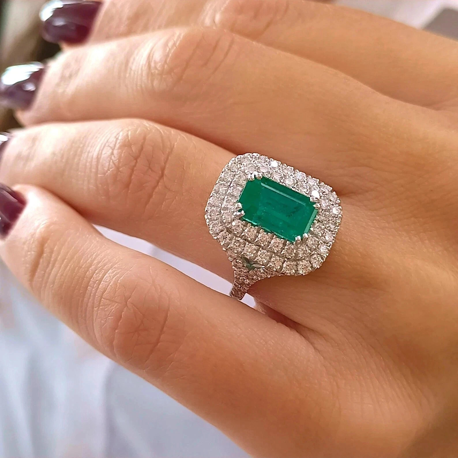 5.50 Ct Emerald Natural Emerald & Diamond Wedding Ring 14K White Gold