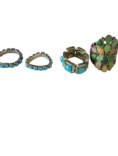 Lot of 4 Boho Stretch Rings Faux Turquoise Green Shield Statement Size 6 to 7.5