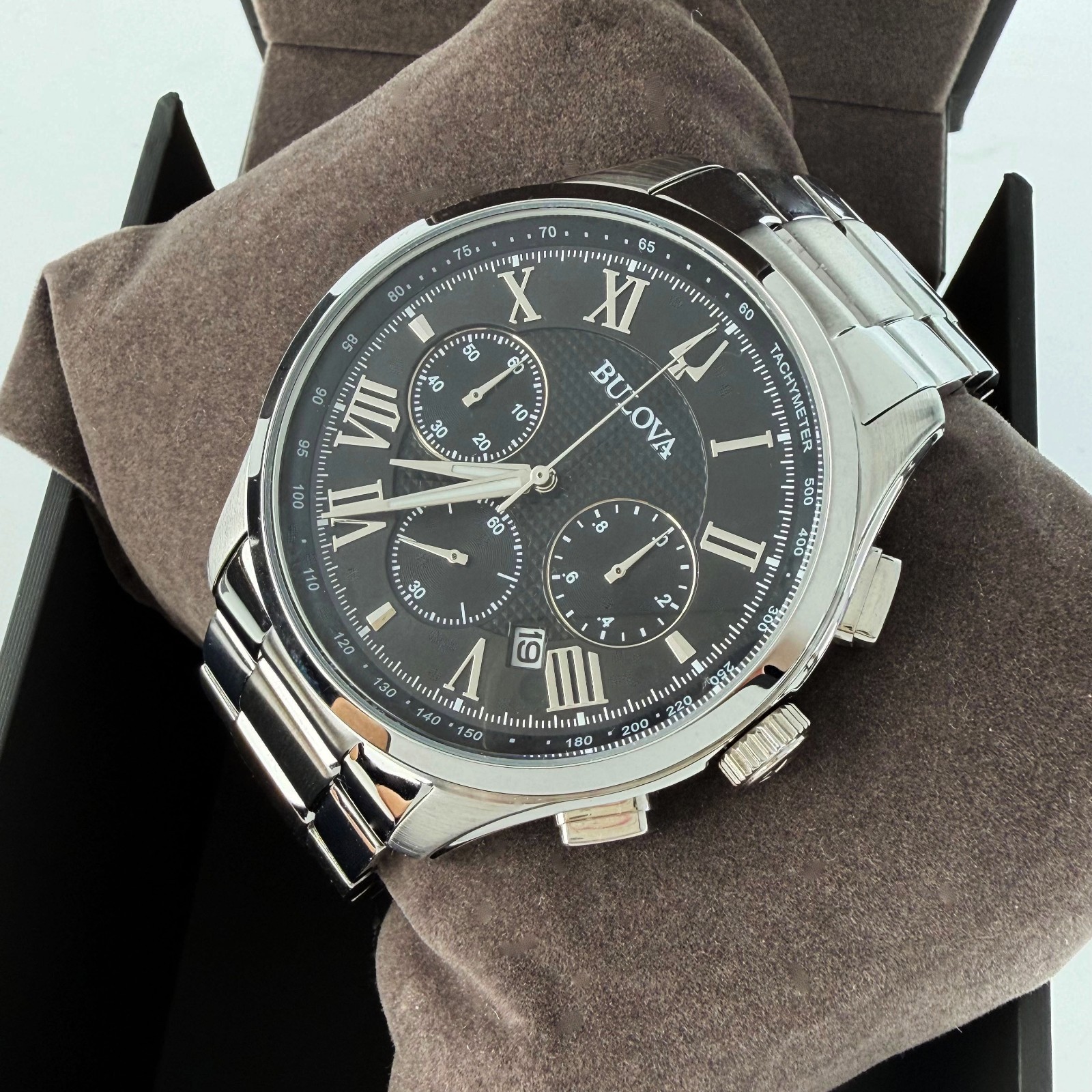 New Bulova Men’s Wilton Chronograph Quartz Watch Black Dial 96B288 46.5 mm