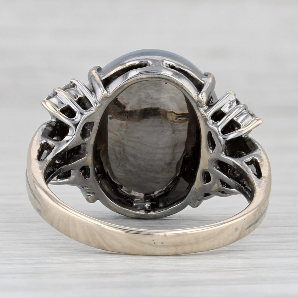 Ice Gray Jadeite Jade Ring 18k Gold Oval Cabochon 0.27ctw Diamond Sz 6.5 Papers