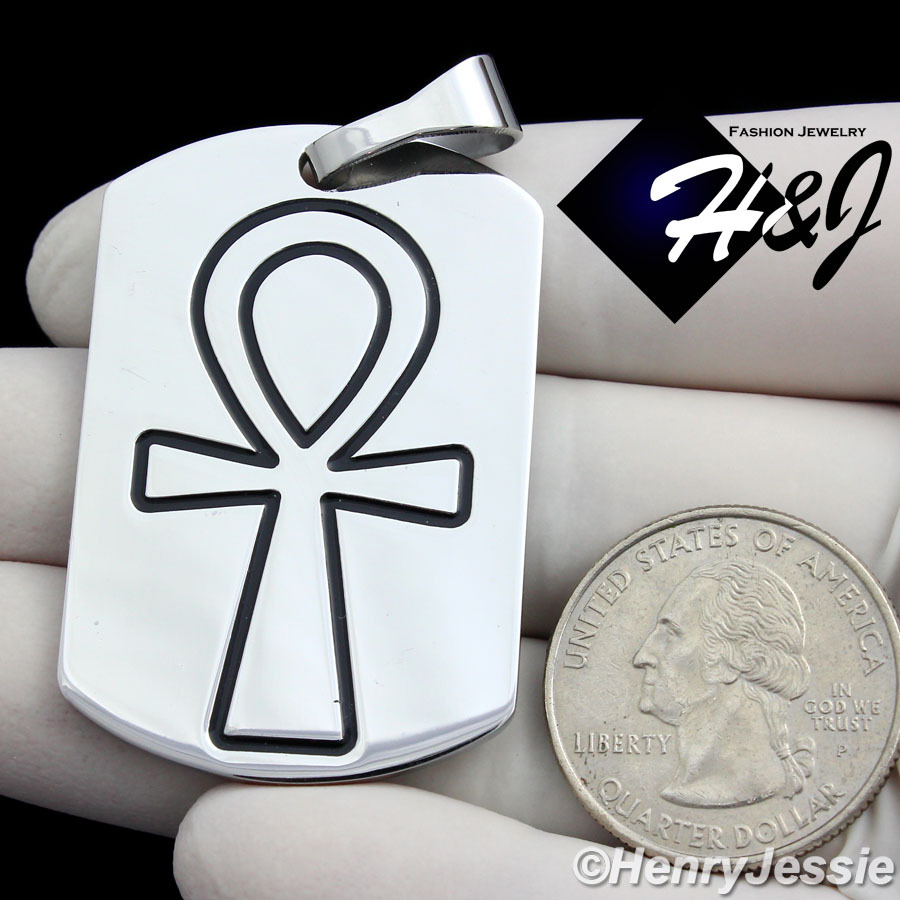 30″MEN Stainless Steel 2.5mm Silver Bead Black Plated Chain Ankh Key Pendant*P94