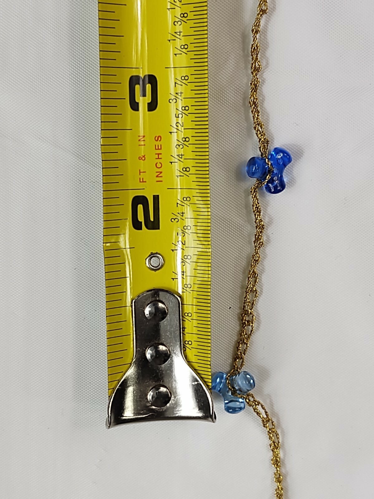 Vintage Blue Plastic Beaded Necklace Long Gold Tone Chain Costume Jewelry