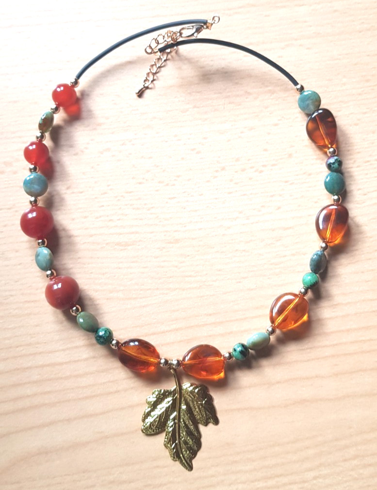 GEMSTONE NECKLACE. AMBER.AHAT.UNAKITE.HEMATITE.UNIQUE.VERY CLASSY.ELEGANT