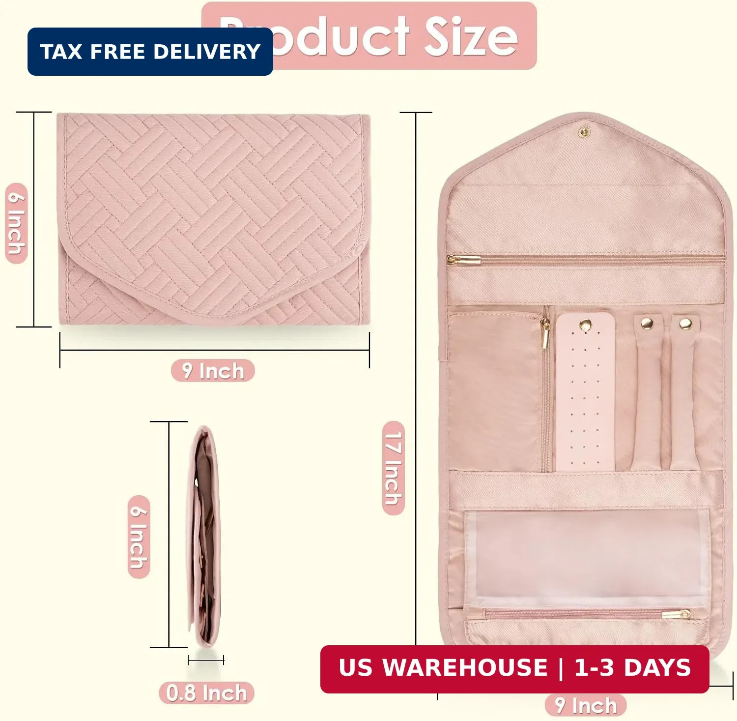 Amrules Travel Jewelry Organizer Bag Anti-Tangle Foldable Small Jewelry Roll Tra