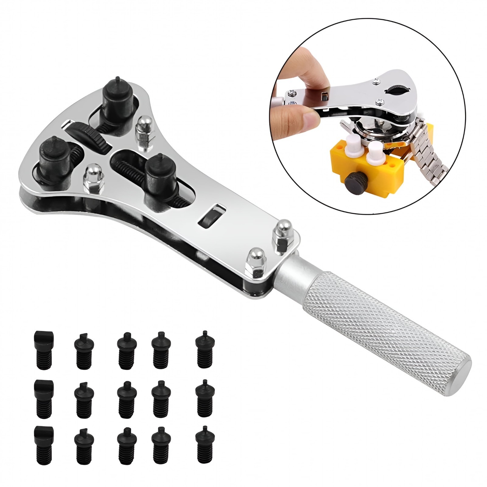 Watch Back Case Opener Battery Change Cover Remover Tool Screw Wrench Kit