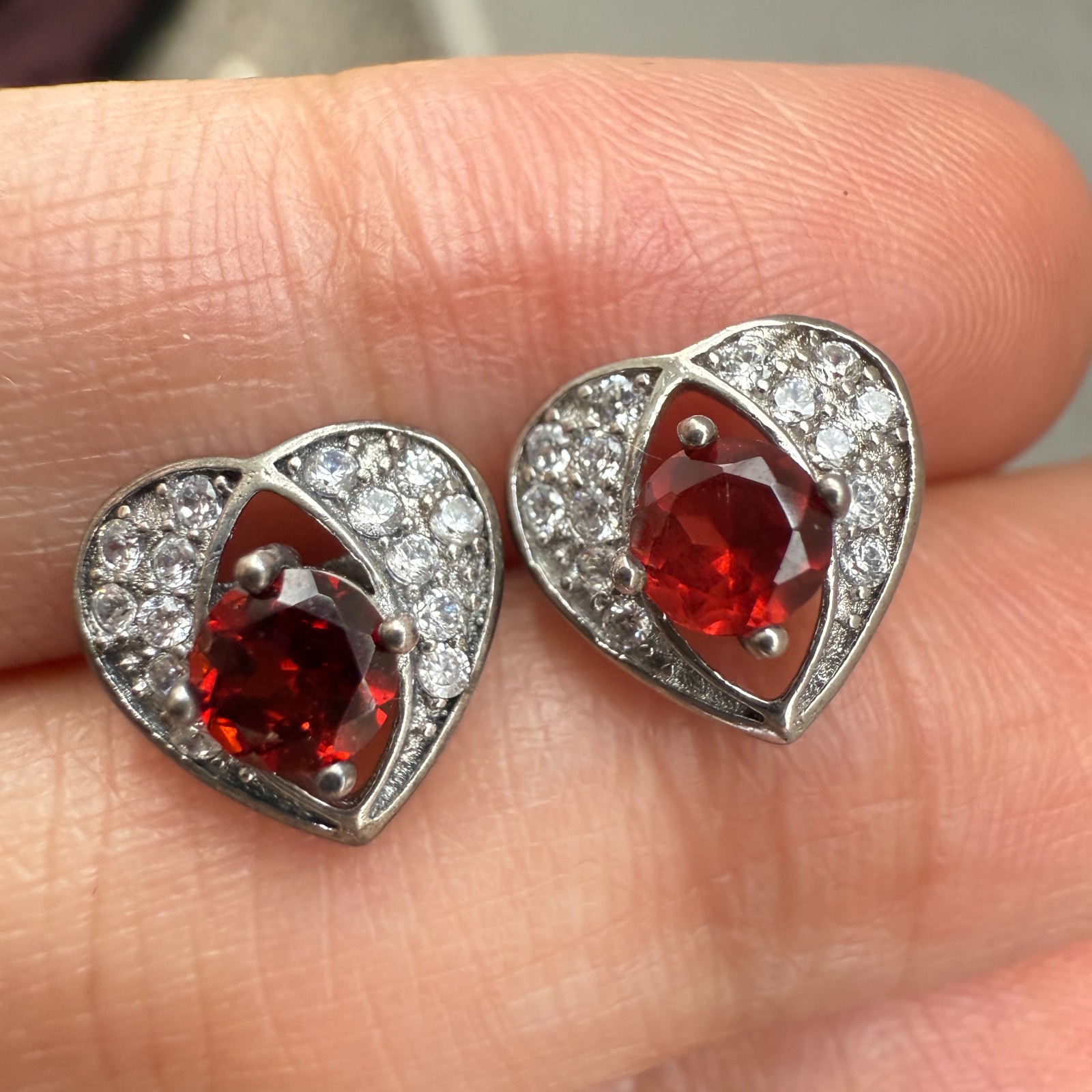 925 Sterling Silver Earrings 4mm Natural Rhodolite Garnet Gemstone Zircon Heart