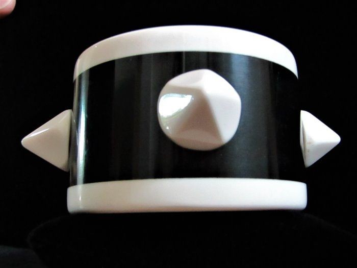 Unique Chunky Black White Handmade Plastic Resin Bangle Bracelet Pointed Spikes