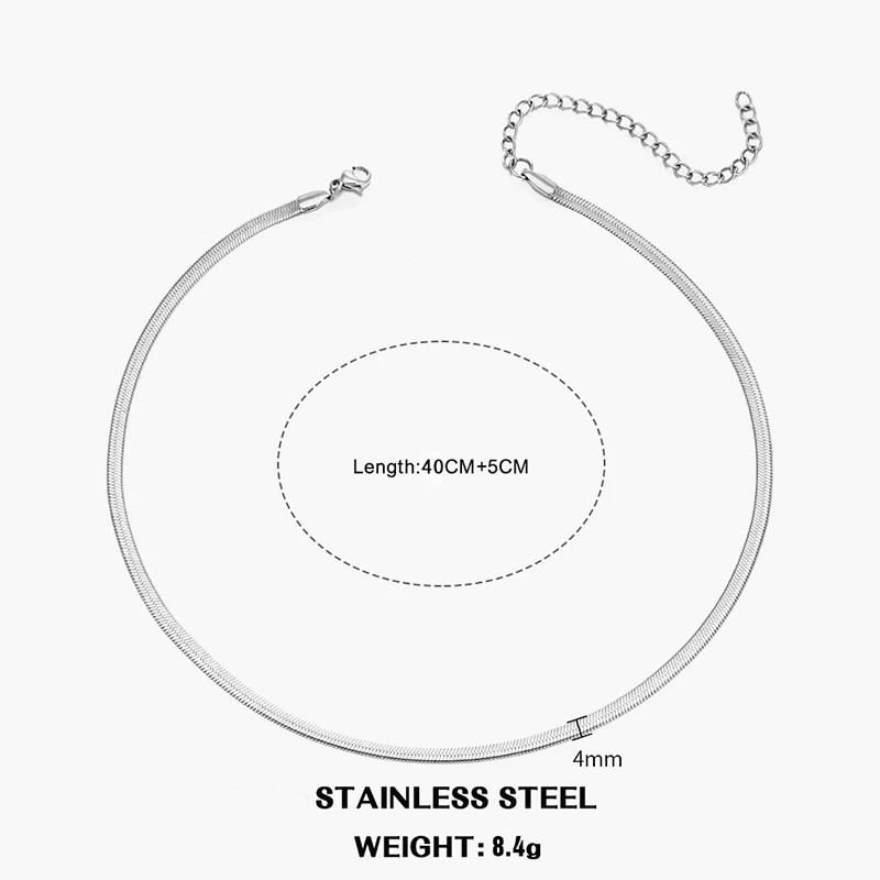 Hot Classic Unisex Flat Snake Chain Choker Necklace for Women Stainless Steel He