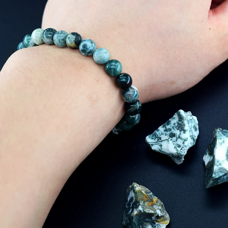 Natural Moss Agate Stone Bracelet Beaded Patterned Layered Modern Women Jewelry