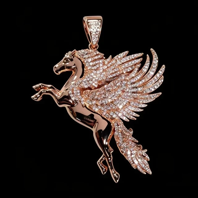 2.00Ctw Round Cut Natural Moissanite Horse Charm Pendant 14K Rose Gold Plated