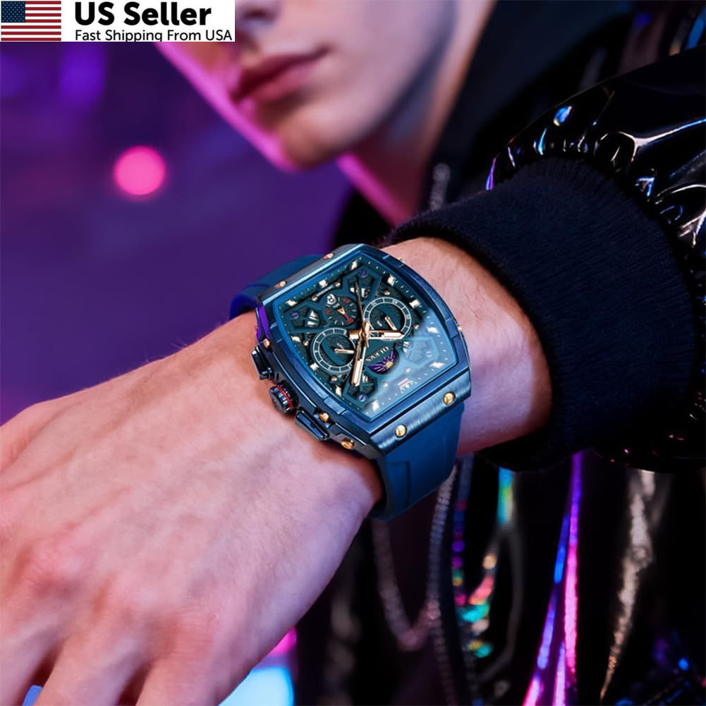 OLEVS Mens Watches Stylish Chronograph Waterproof Blue watches for men 42