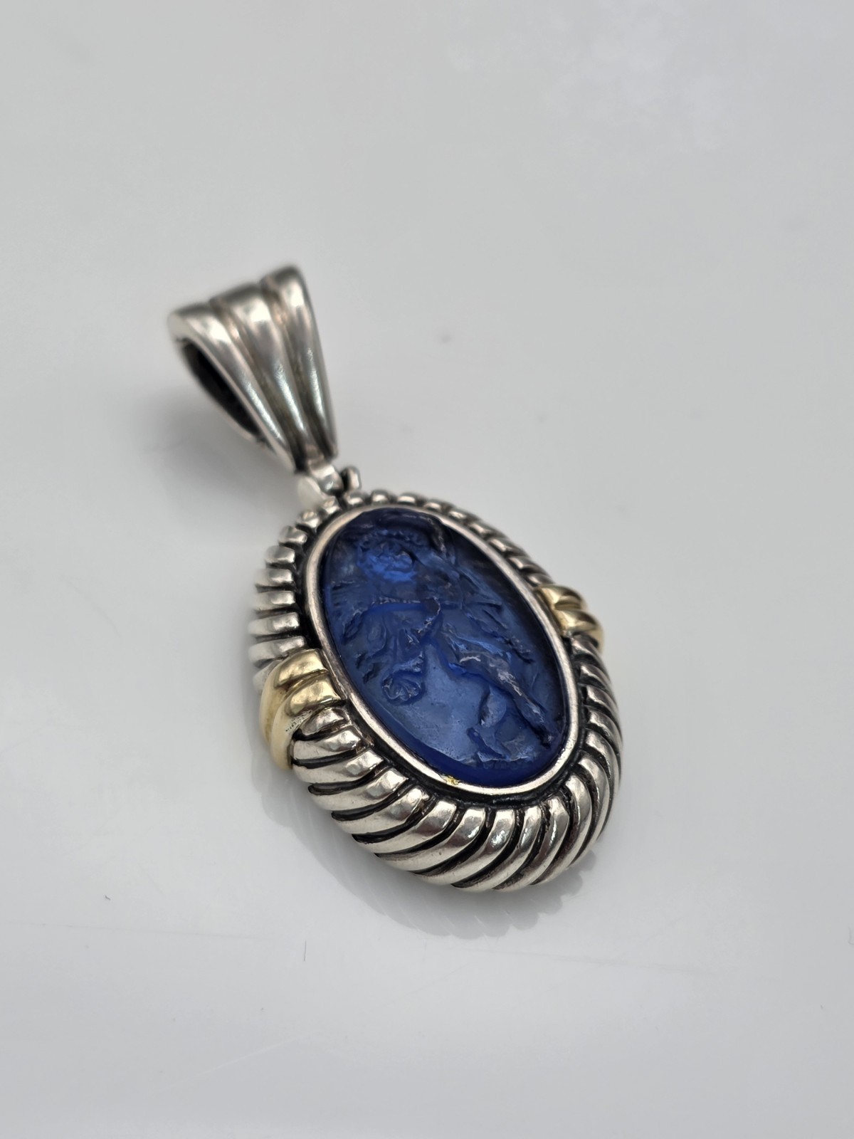 PHILLIP GABRIEL MENEGATTI 18K GOLD STERLING SILVER BLUE WOMAN GLASS PENDANT