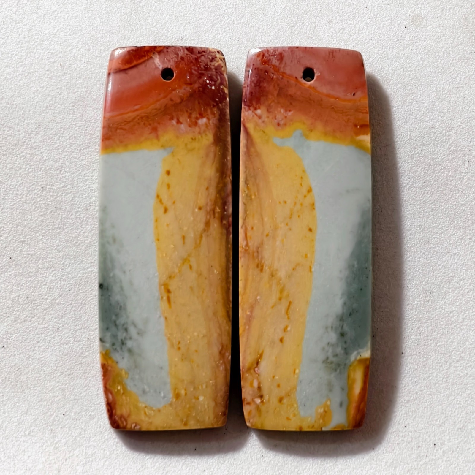 62 Cts Natural Polychrome Jasper Drilled Pair Cabochon Gemstone 43.2X15.2 MM