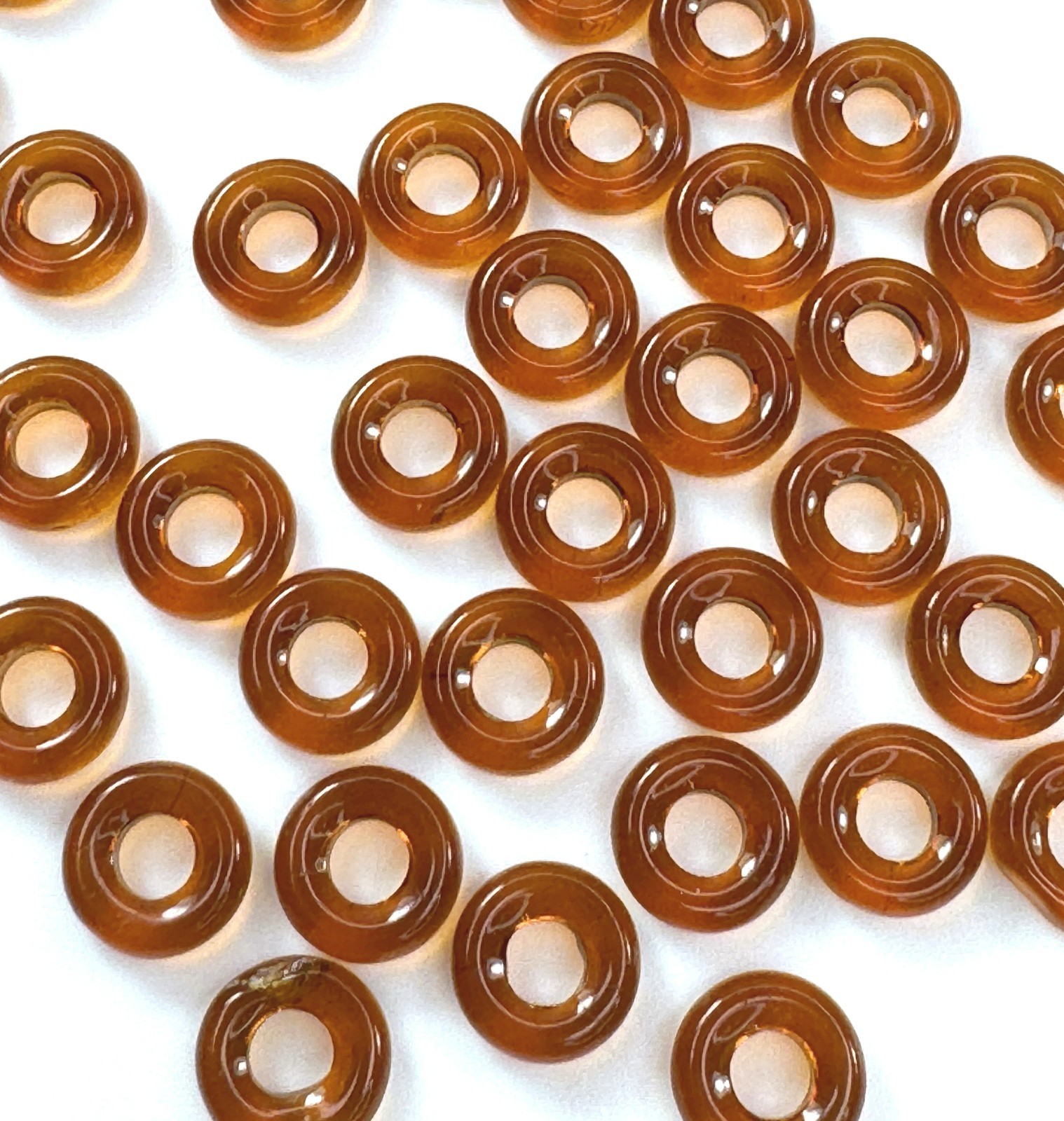 Large Hole Donut Bead Rings, Madeira Topaz/Gloss Finish, Czech 20 Pcs, w27