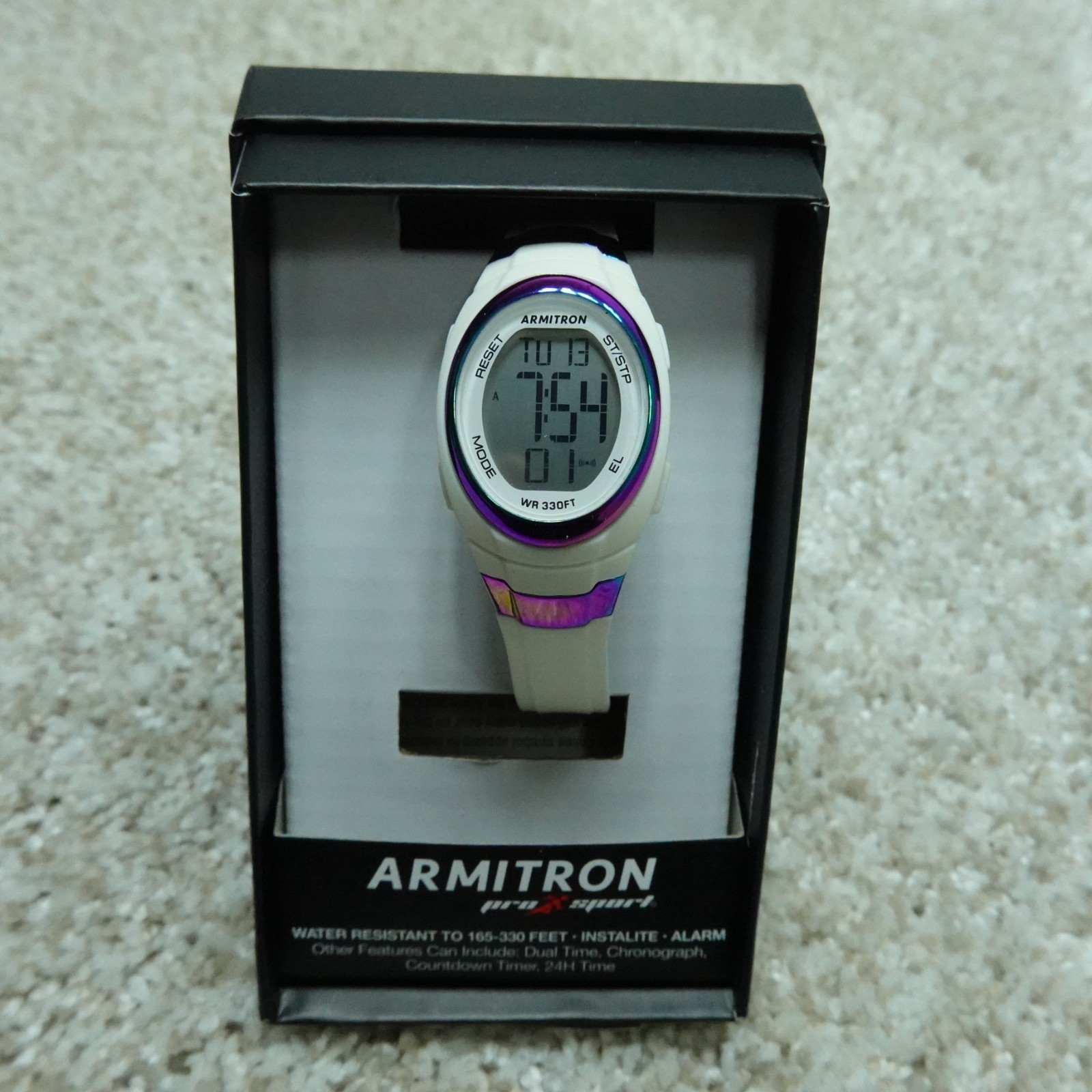 Armitron Watch Womens White Digital Alarm Instalite Pro Sport 45/7034RBW