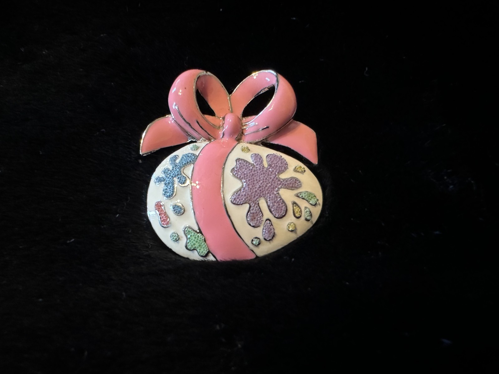 SJF Steinmetz Easter Egg Brooch, Floral Pastel Pink Cream Bow 49922, Vintage