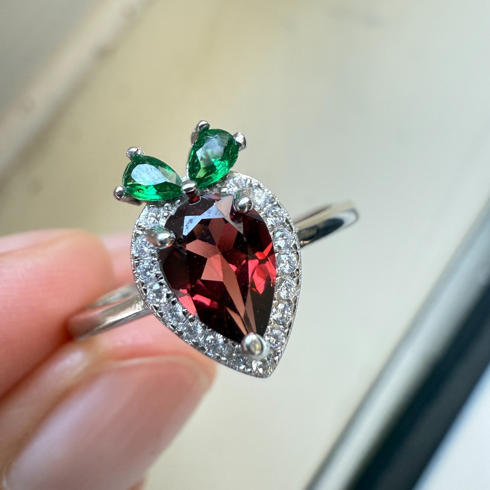 925 Sterling Silver Ring 7x5mm Natural Rhodolite Garnet Zircon Carrot Diopside