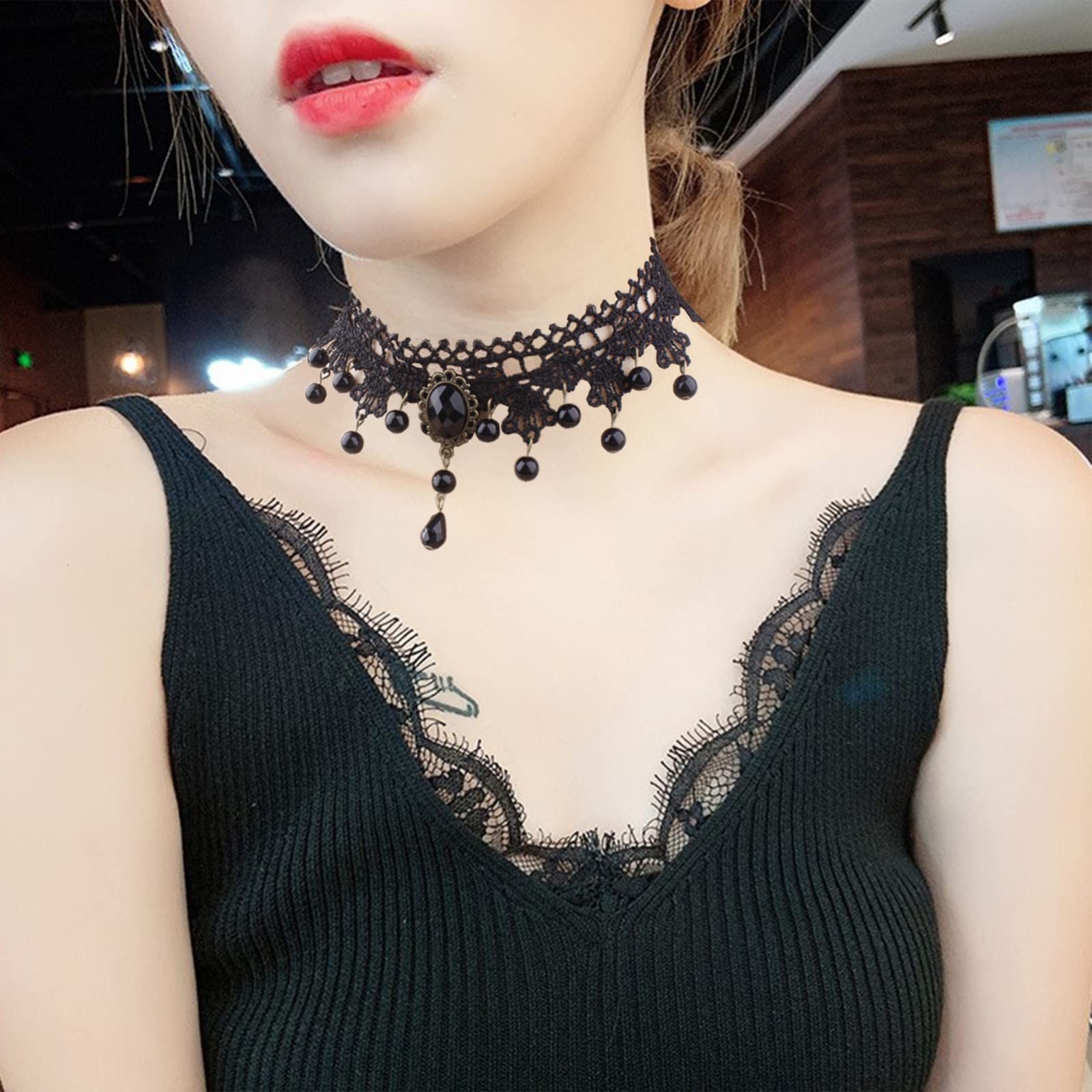 5-Piece Halloween Gothic Jewelry Set – Sexy Lace Choker Necklaces & Pendants for