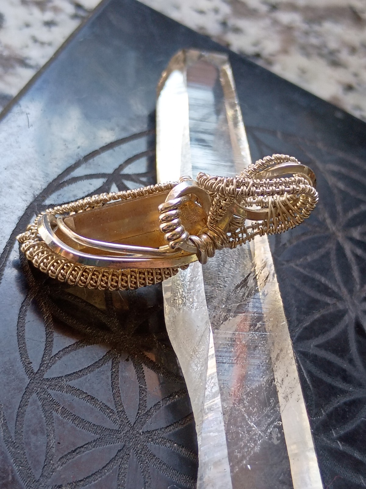 Citrine Crystal Pendant Sterling silver handcrafted amulet elegant necklace