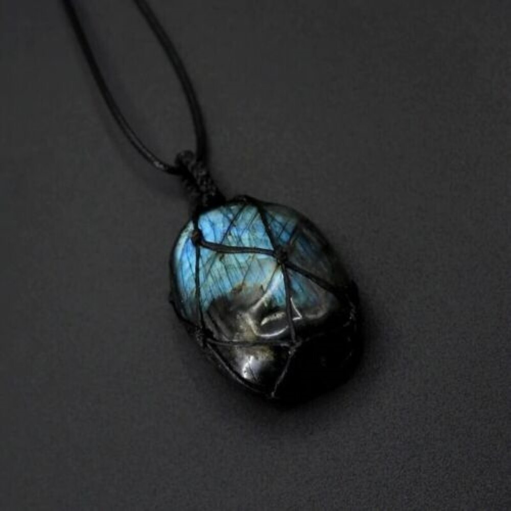 Natural Labradorite Pendant Necklaces Dragon’s Heart Braided Cord Necklace Gifts