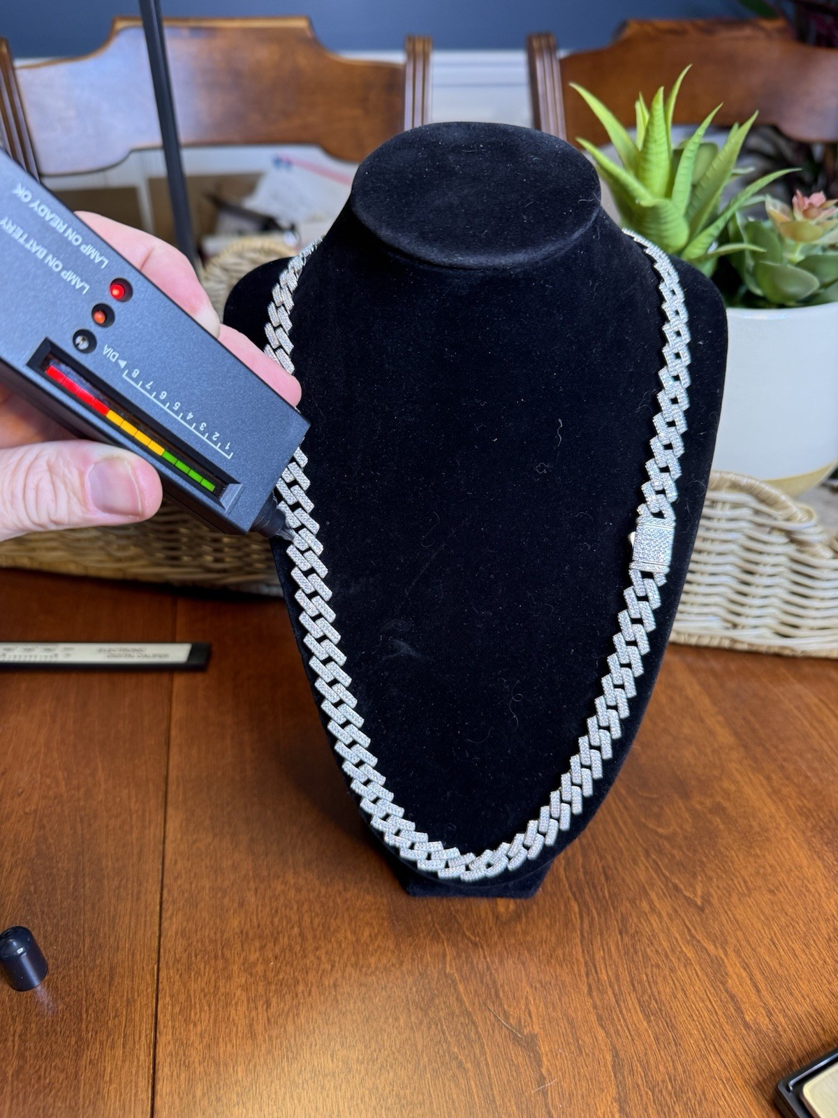 24” 12MM SOLID 925 Silver (~93g) Moissanite Miami Cuban Chain w Square Links