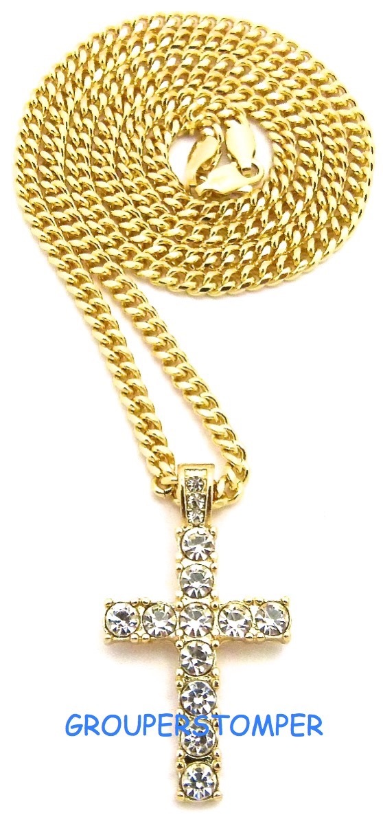 Cross New Crystal Rhinestone Pendant with 24 Inch Cuban Link Necklace Jesus