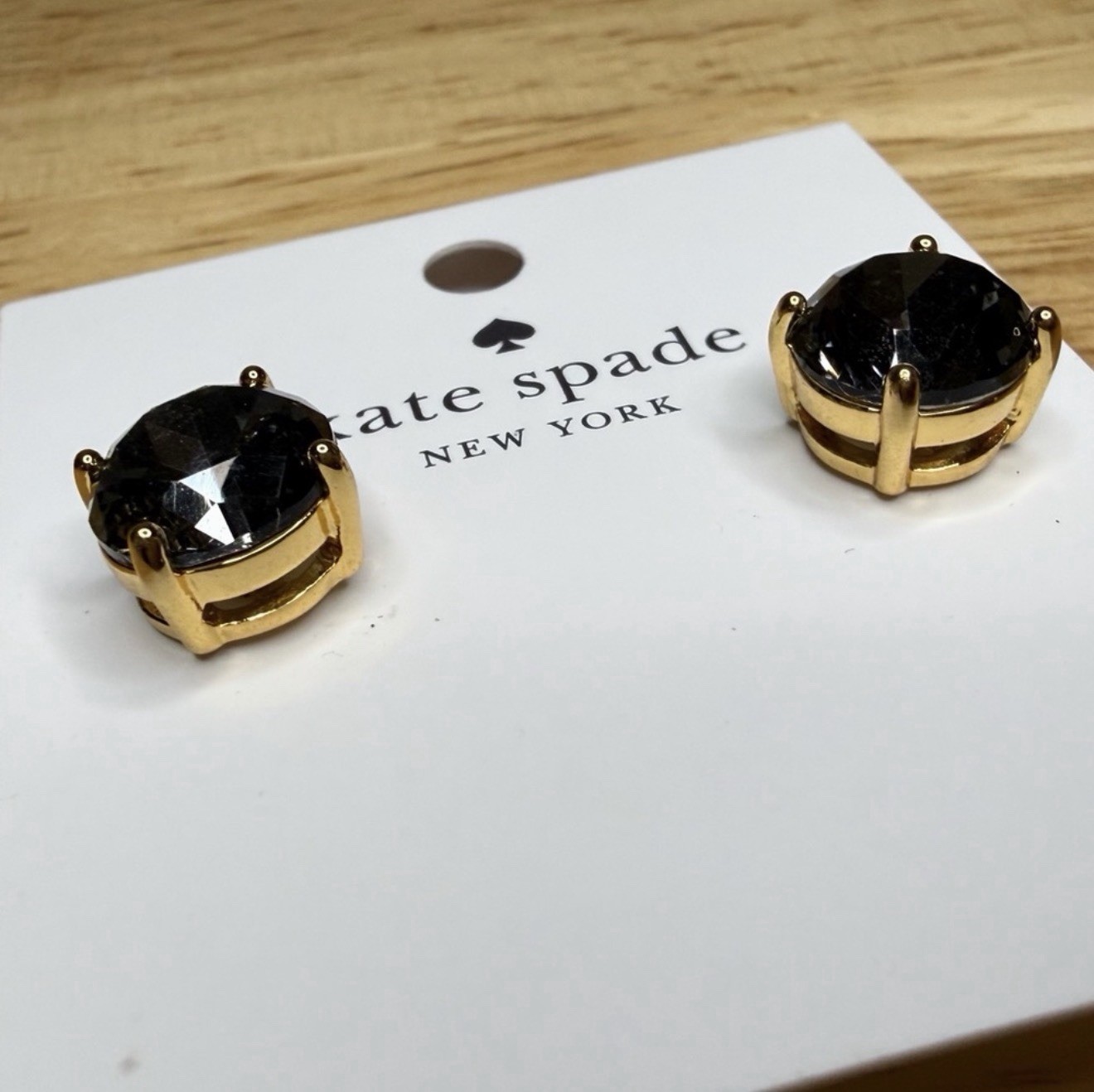 kate spade new york Black Round Crystal Stud Earrings Gold Tone Butterfly