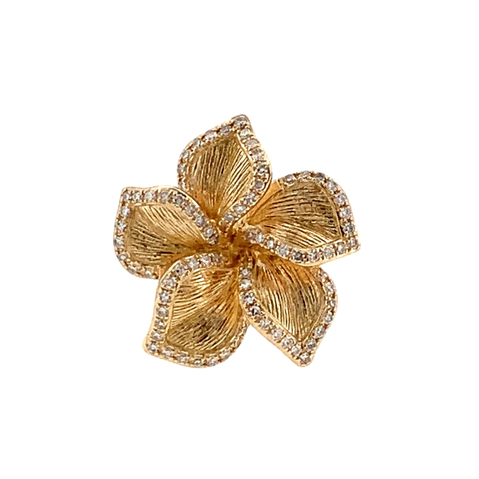 EFFY 14K Gold Pave Round Diamond Accent 5-Petals Ribbed Flower Statement Ring